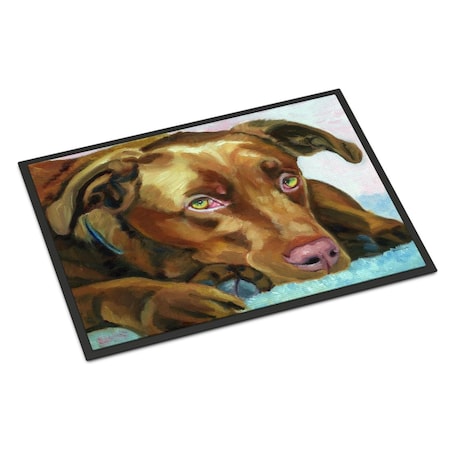 Carolines Treasures 18 x 27 in. Chocolate Labrador Waiting Indoor or Outdoor Mat 7420MAT